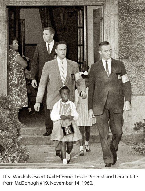 U.S. Marshals escort Gail Etienne, Tessie Prevost and Leona Tate from McDonogh #19, November 14, 1960.